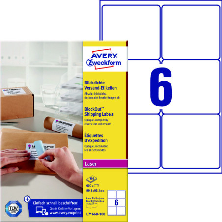 Avery L7166B-100 BlockOut Shipping etiketter 6 pr. ark 99.1 x 93.1 100ark