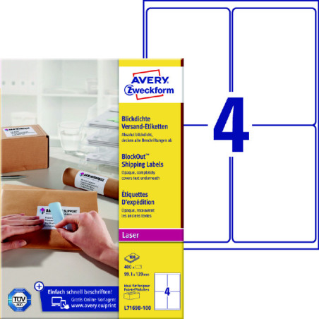 Avery L7169B-100 BlockOut Shipping etiketter 4 pr. ark 99.1 x 139 100ark