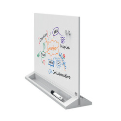 Skrivebords whiteboardtavle i glas brilliant hvid