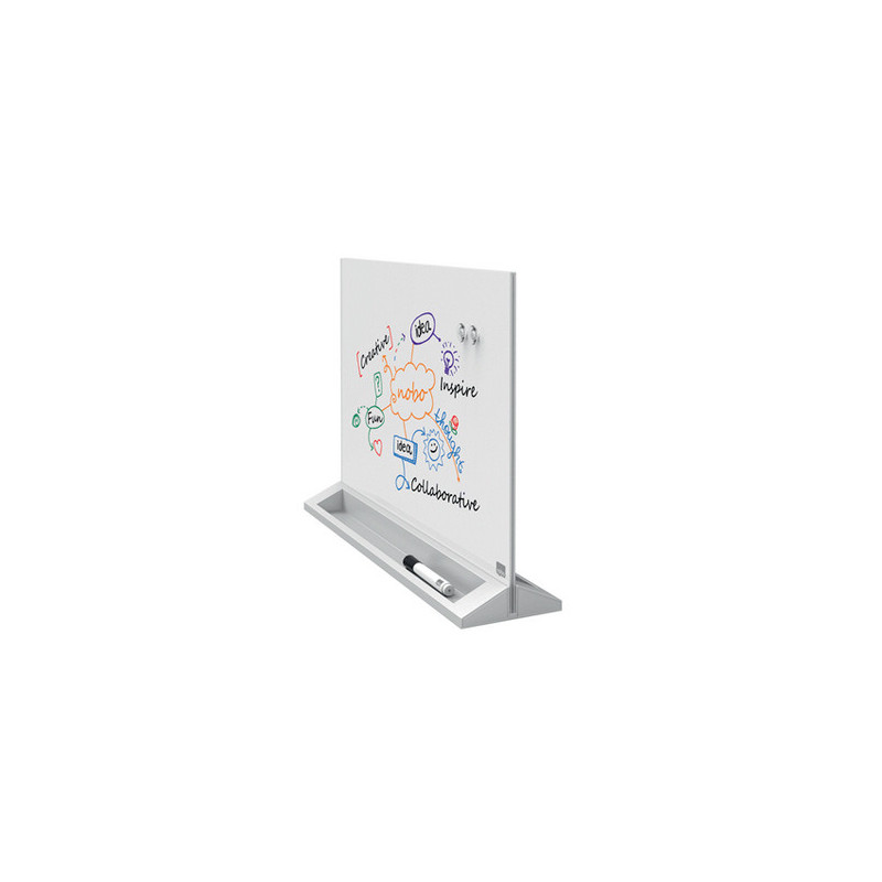 Skrivebords whiteboardtavle i glas brilliant hvid