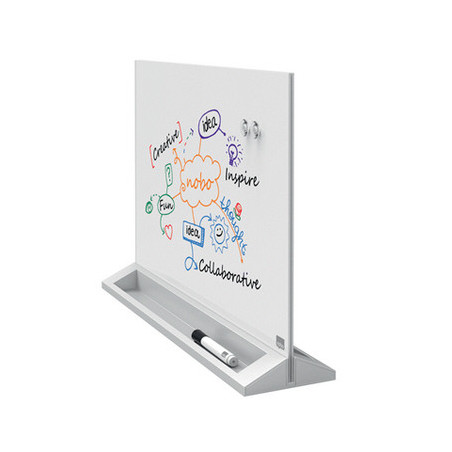 Skrivebords whiteboardtavle i glas brilliant hvid