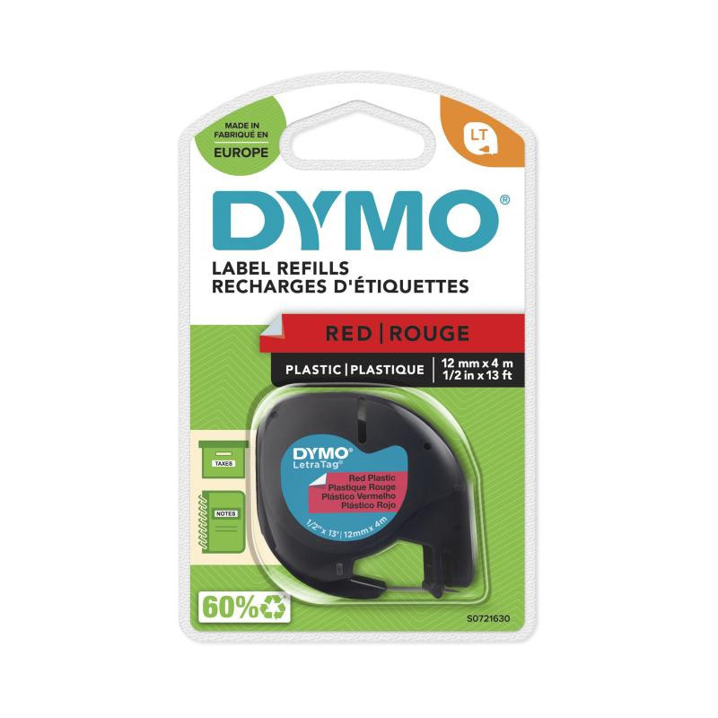 Sort tekst på rød plasttape 12mm
