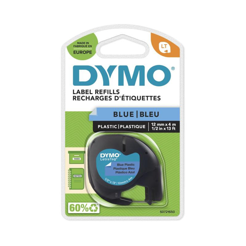 Sort tekst på blå plasttape 12mm