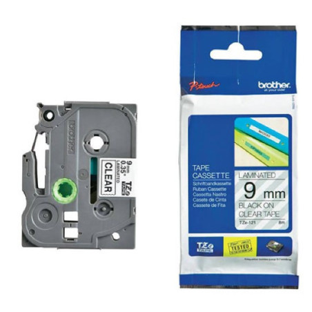 Brother TZe-121 Sort tekst på klar tape lamineret 9mm