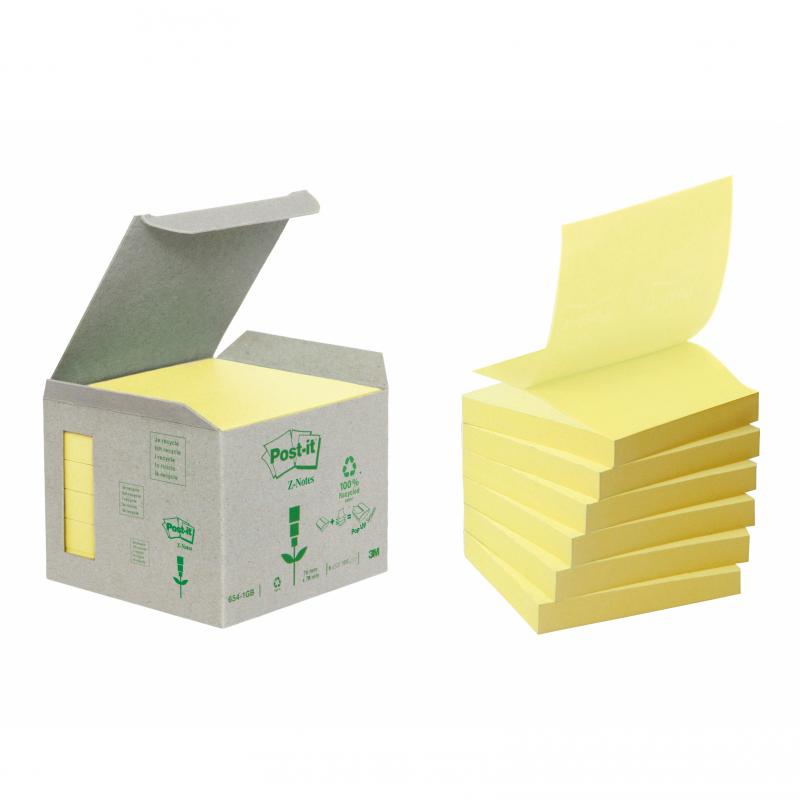 Post-it Z-Notes 76x76 recycled gul (6), 3M 7000081138, 3stk