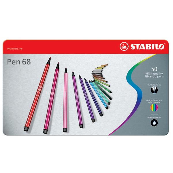Stabilo 150/6850/6 Metaletui med 50 Fiberpenne i assorterede farver