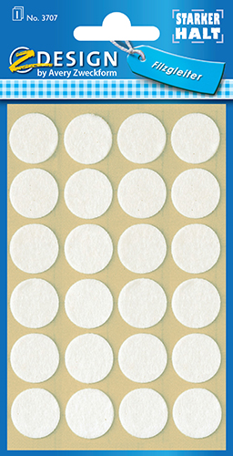 Avery 3707 Filt pads, runde, hvide,  18mm, 24stk