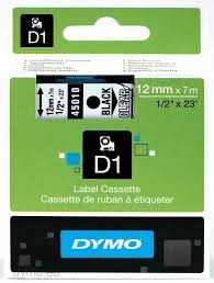 DYMO 45010 D1 Tape 12mm x 7m sort p klar/transparent, S0720500