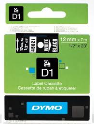 DYMO 45021 D1 Tape 12mm x 7m hvid p sort, S0720610