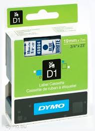 DYMO 45804 D1 Tape 19mm x 7m bl p hvid, S0720840