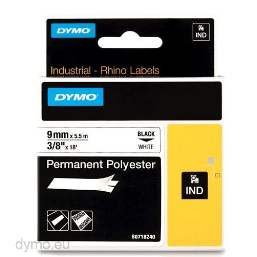 DYMO 18482 RhinoPRO Permanent polyester 9mm x 5,5m sort p hvid