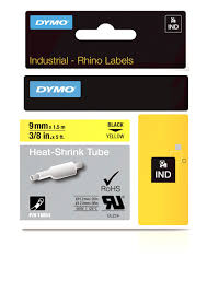DYMO Rhino krympeflex 9mm x 1,5m sort/gul, S0718290