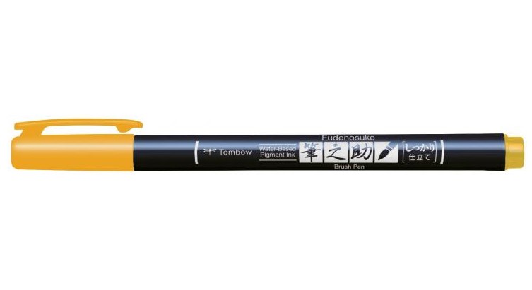 Brush pen Fudenosuke hrd gul, Tombow WS-BH03, 6stk