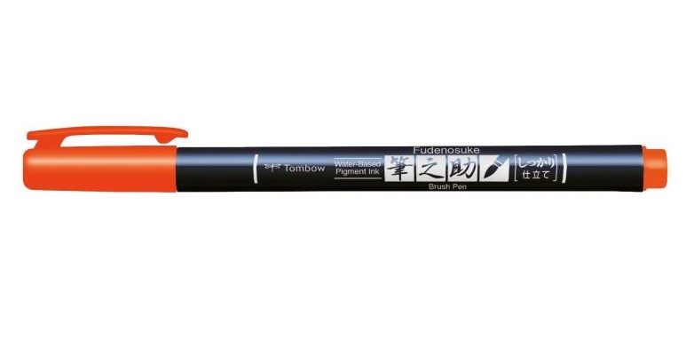 Brush pen Fudenosuke hrd orange, Tombow WS-BH28, 6stk