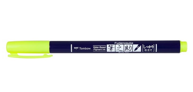 Brush pen Fudenosuke hrd neon gul, Tombow WS-BH91, 4stk