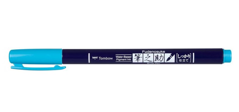 Brush pen Fudenosuke hrd neon bl, Tombow WS-BH96, 4stk