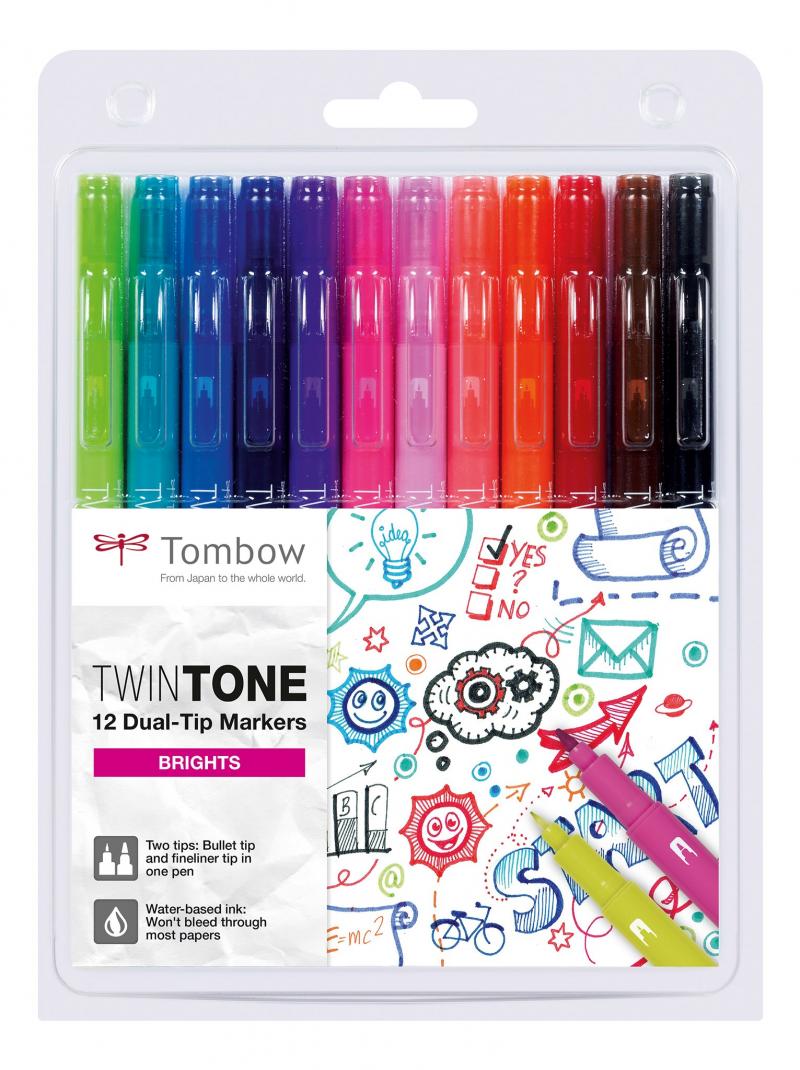 Marker TwinTone pastel 0,3/0,8 12 farver, Tombow WS-PK-12P-2