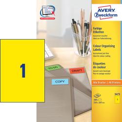 Avery 3473 Universale Labels/Etiketter, gule 210x297 1 pr.ark 100ark