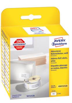 Avery Labelrulle, Addresse, 54x25mm, AS0722520, 500stk