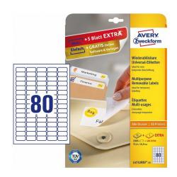 Avery L4732Rev-25 Aftagelige etiketter 80 pr. ark 35.6 x 16.9 30ark
