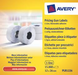 Avery PLR1226 Hvid Prisetiket 1 linie, op til 8 cifre, Aftagelige, 1500 pr. rulle, 26x12 mm (10stk.)