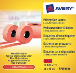 Avery RPLP1626 Rd Prisetiket 2 linier, op til 18 cifre, Permanente, 1200 pr. rulle 26x16 mm (10stk.)