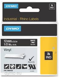 DYMO Rhino 1805435 Vinyl tape 12mm x 5,5m hvid p sort