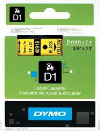 DYMO 40918 D1 Tape 9mm x 7m sort p gul, S0720730
