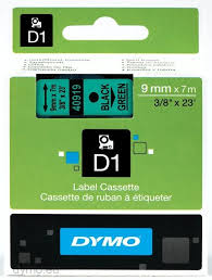 DYMO 40919 D1 Tape 9mm x 7m sort p grn, S0720740