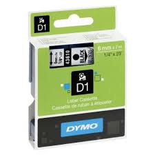 DYMO 43610 D1 Tape 6mm x 7m sort p klar/transparent, S0720770