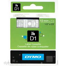 DYMO 45020 D1 Tape 12mm x 7m hvid p klar/transparent