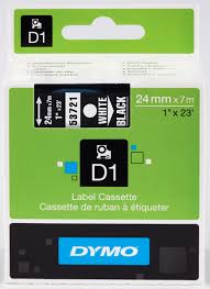 DYMO 53721 D1 Tape 24mm x 7m hvid p sort, S0721010