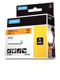 DYMO Rhino 18435 Vinyl tape 12mm x 5,5m sort p orange, S0718490