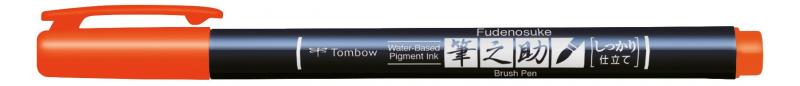 Brush pen Fudenosuke hrd orange, Tombow WS-BH28, 6stk